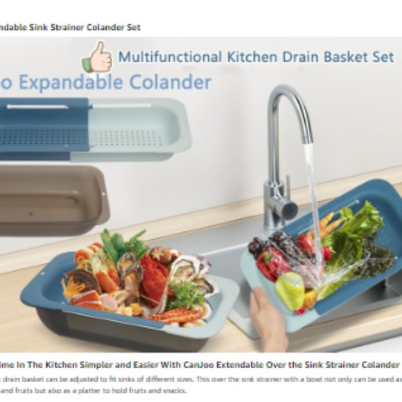 Extendable Over-the-Sink Kitchen Strainer - Colander Basket Set w/ Bowl (Blue) - Picture 11 of 11